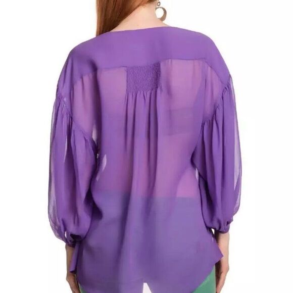 NWT Jeunesse Silk XS Gray Blouse Coquette Long Romantic Chiffon Sheer Modest - Picture 14 of 14